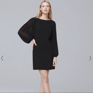 Chiffon long  pleated sleeve black shift dress 8 LBD WHBM
